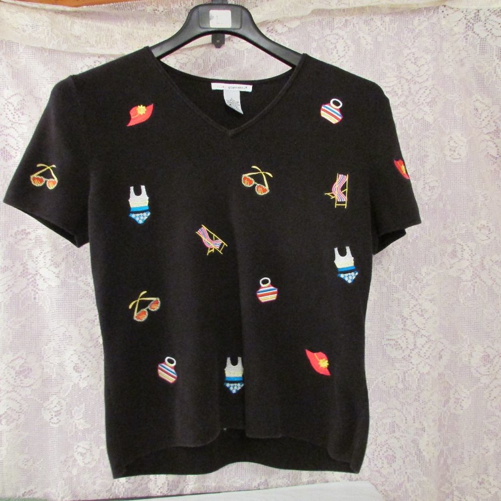 Vintage a giannetti Embroidered Beach Summer Womens SS Sweater Size Large
